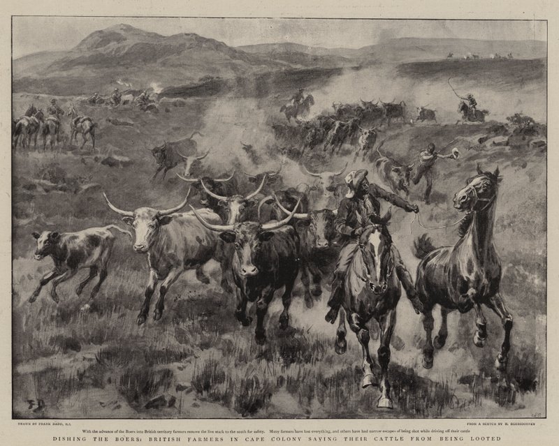 Sirviendo a los bóers, granjeros británicos en la Colonia del Cabo salvando su ganado de ser saqueado de Frank Dadd