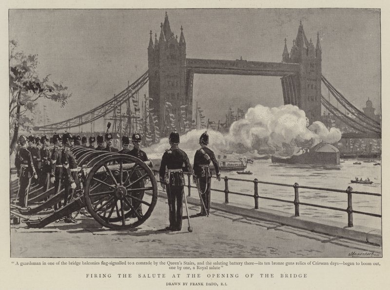 Disparando el saludo en la apertura del puente de Frank Dadd