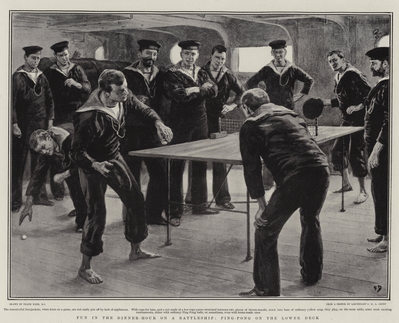 Diversión en la Hora de la Cena en un Acorazado, Ping-Pong en la Cubierta Inferior de Frank Dadd