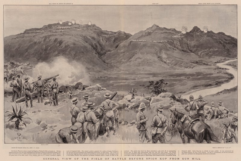 Vista general del campo de batalla antes de Spion Kop desde Gun Hill de Frank Dadd