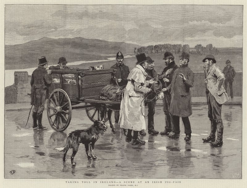 Cobro de peaje en Irlanda, una escena en una feria de cerdos irlandesa de Frank Dadd