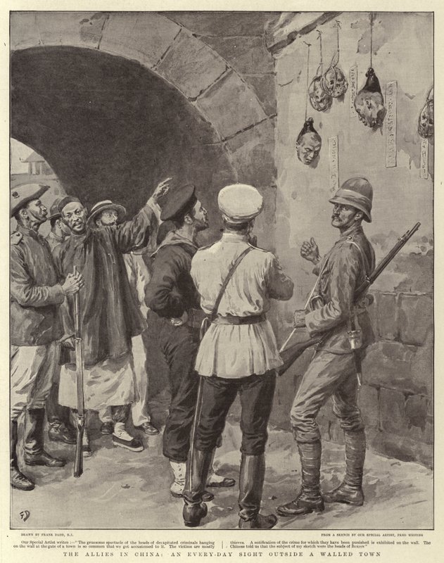 Los aliados en China, una vista cotidiana fuera de una ciudad amurallada de Frank Dadd