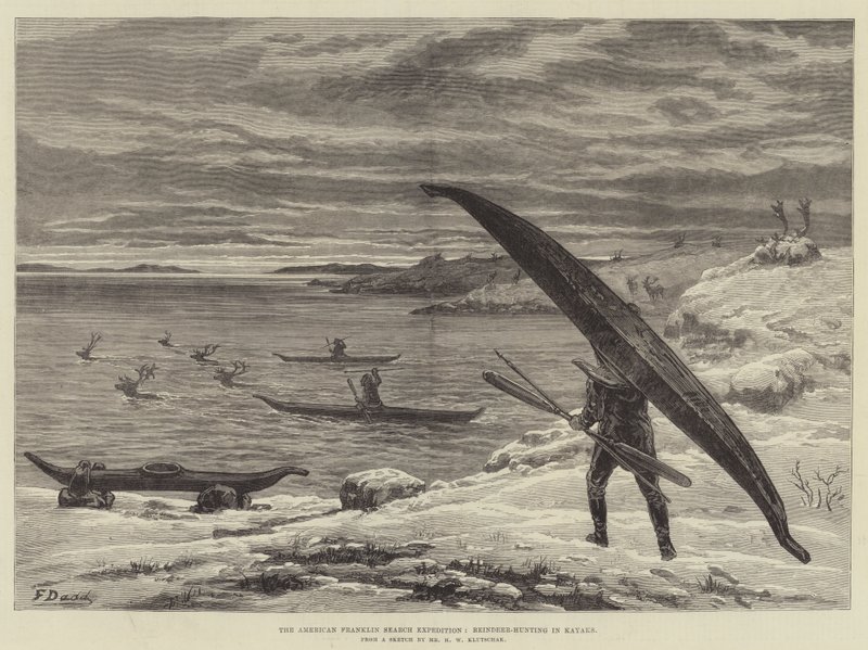 La expedición americana de búsqueda de Franklin, caza de renos en kayaks de Frank Dadd