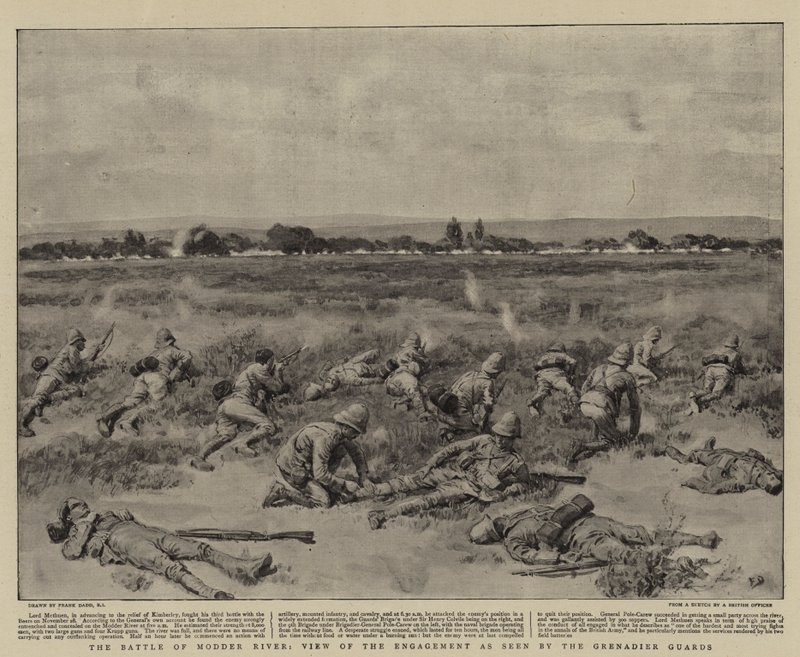 La batalla del río Modder, vista del enfrentamiento según lo visto por los Guardias Granaderos de Frank Dadd