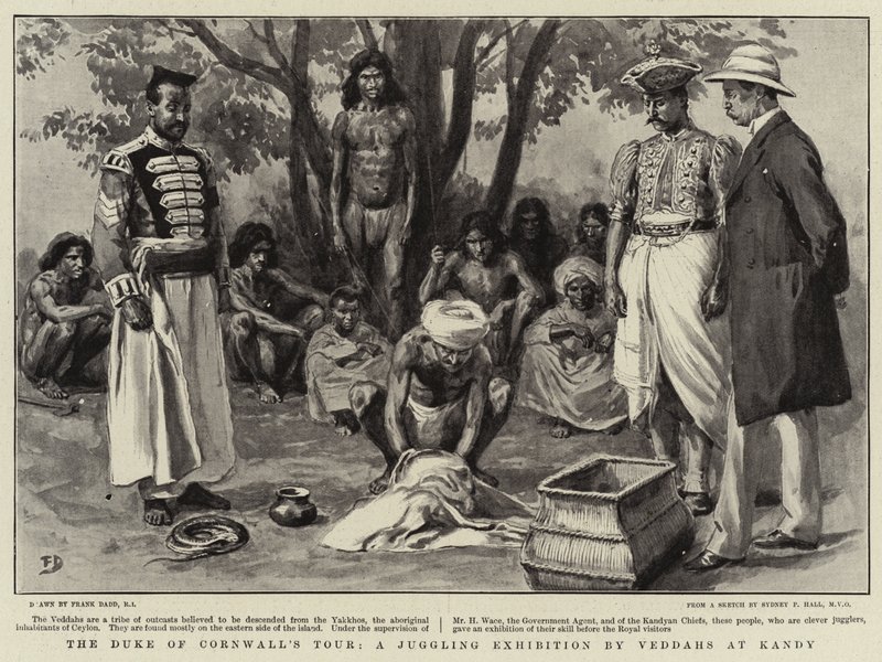 La gira del Duque de Cornwall, una exhibición de malabarismo por Veddahs en Kandy de Frank Dadd