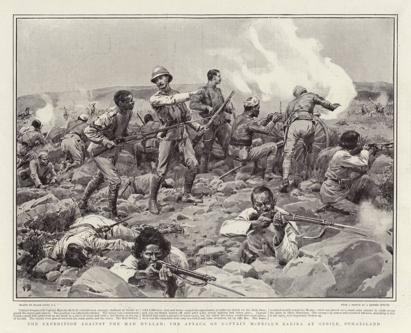 La Expedición contra el Loco Mullah, el Ataque al Zariba del Capitán McNeill en Gebile, Somalilandia de Frank Dadd