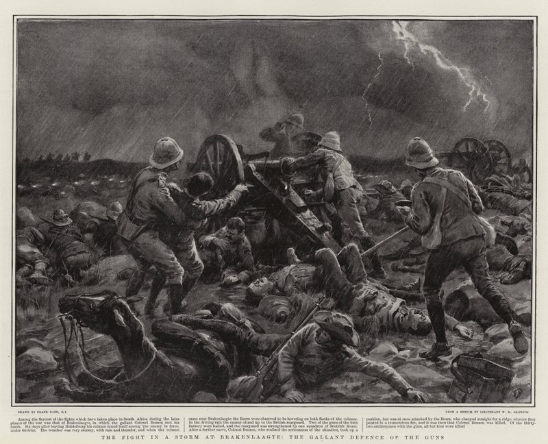 La Lucha en una Tormenta en Brakenlaagte, la Valiente Defensa de los Cañones de Frank Dadd