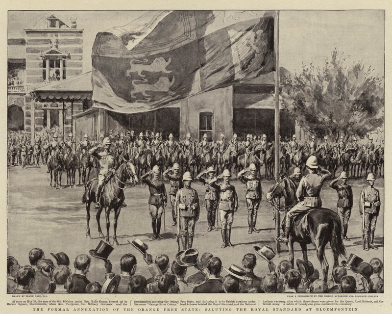 La anexión formal del Estado Libre de Orange, saludando al Estandarte Real en Bloemfontein de Frank Dadd