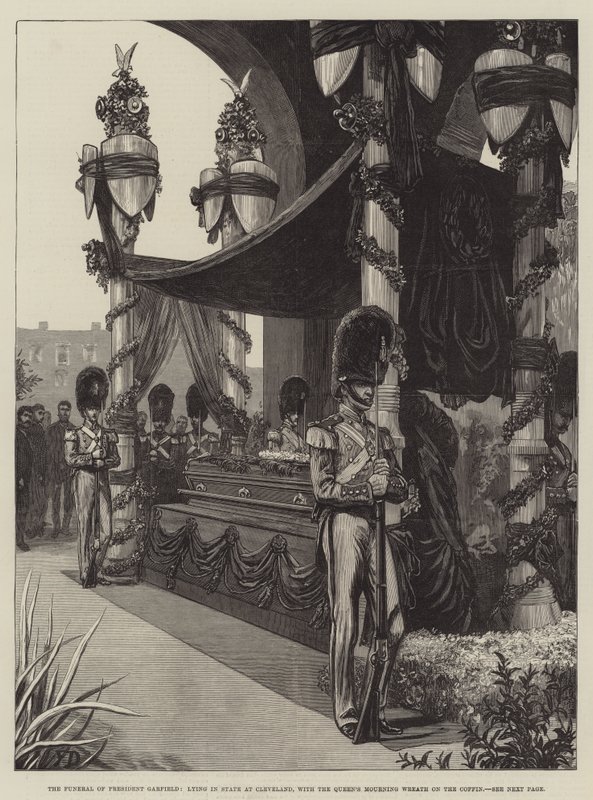 El Funeral del Presidente Garfield, Yaciendo en Estado en Cleveland, con la Corona de Luto de la Reina sobre el Ataúd de Frank Dadd