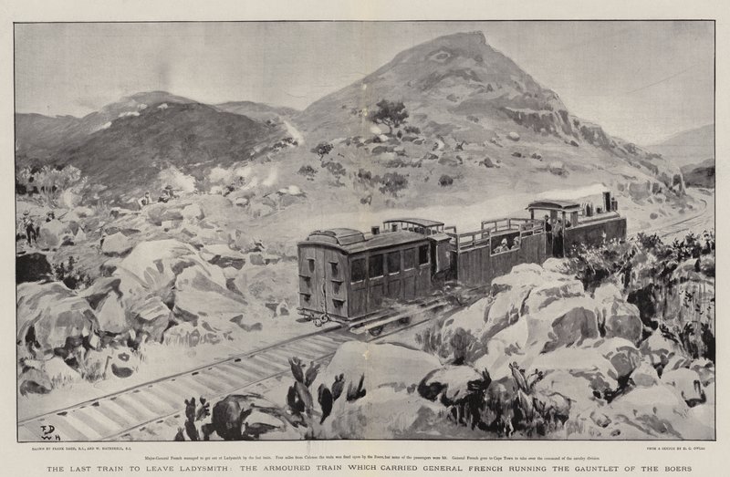 El último tren que salió de Ladysmith, el tren blindado que llevó al General French corriendo el guante de los bóers de Frank Dadd
