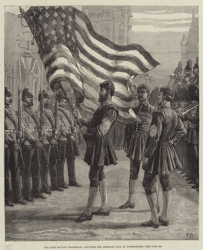 La procesión del alcalde, saludando la bandera americana en Westminster de Frank Dadd