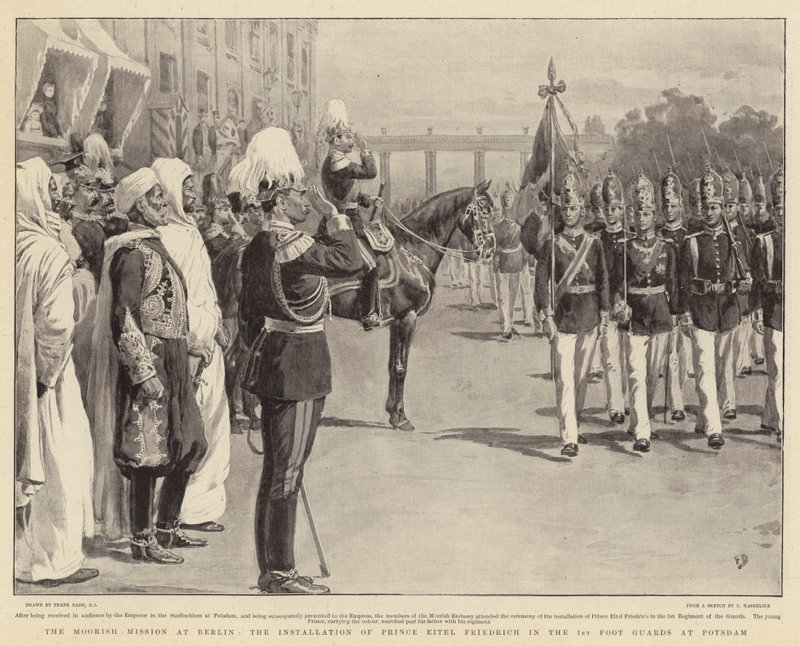 La misión morisca en Berlín, la instalación del Príncipe Eitel Friedrich en la 1ª Guardia de Infantería en Potsdam de Frank Dadd