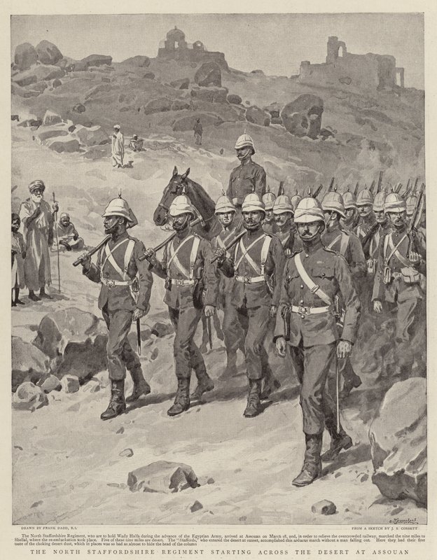 El Regimiento de North Staffordshire cruzando el desierto en Assouan de Frank Dadd