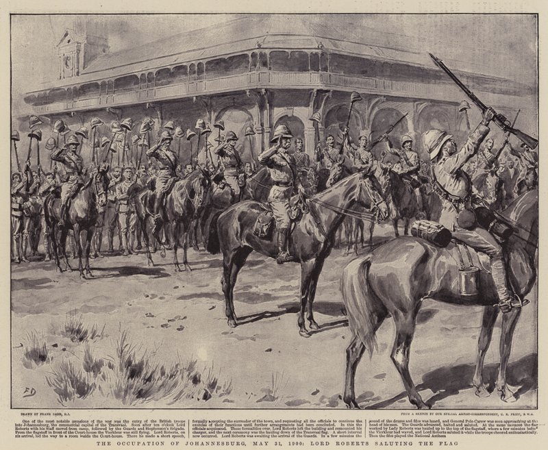 La ocupación de Johannesburgo, 31 de mayo de 1900, Lord Roberts saludando la bandera de Frank Dadd