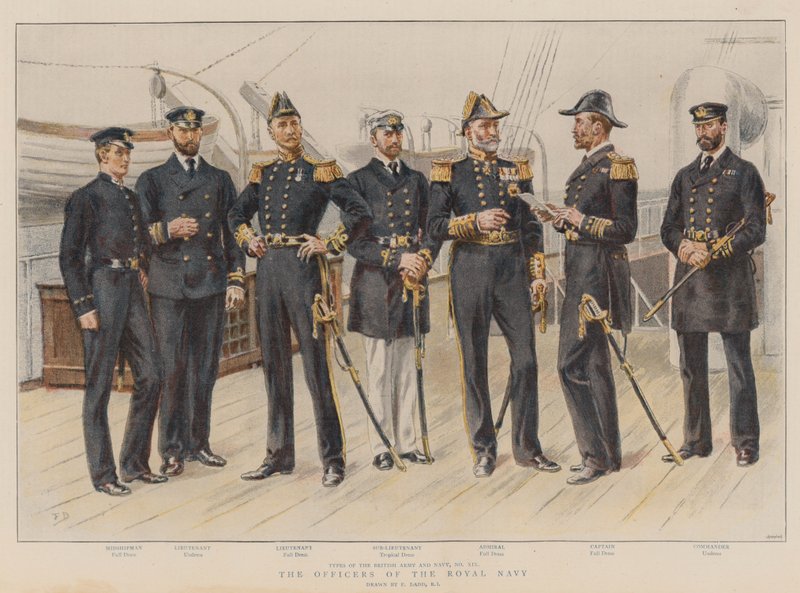 Los Oficiales de la Armada Real (cromolitografía) de Frank Dadd