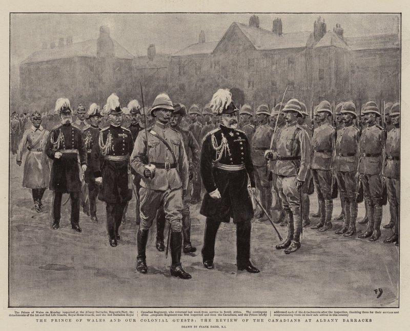 El Príncipe de Gales y Nuestros Invitados Coloniales, la Revista de los Canadienses en Albany Barracks de Frank Dadd