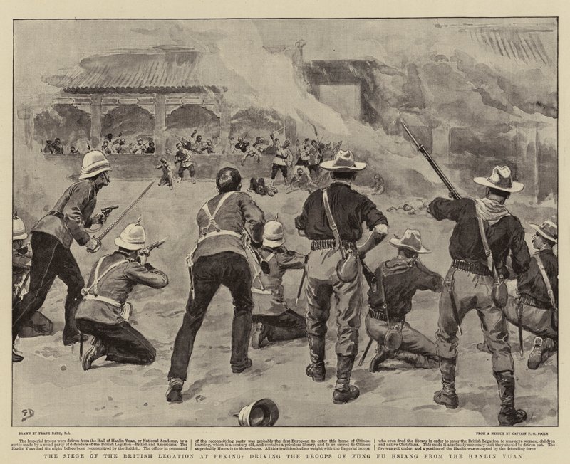 El asedio de la Legación Británica en Pekín, expulsando a las tropas de Fung Fu Hsiang del Hanlin Yuan de Frank Dadd