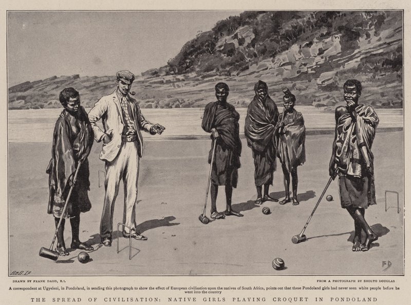 La Expansión de la Civilización, Chicas Nativas jugando Croquet en Pondoland de Frank Dadd