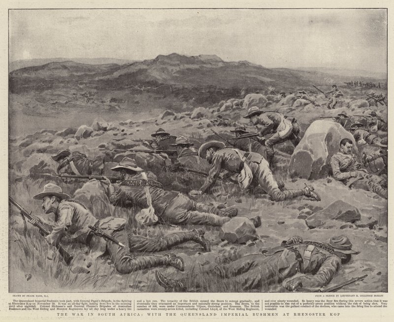 La Guerra en Sudáfrica, con los Bushmen Imperiales de Queensland en Rhenoster Kop de Frank Dadd