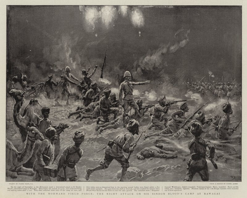 Con la Fuerza de Campo Mohmand, el ataque nocturno al campamento de Sir Bindon Blood en Nawagai de Frank Dadd