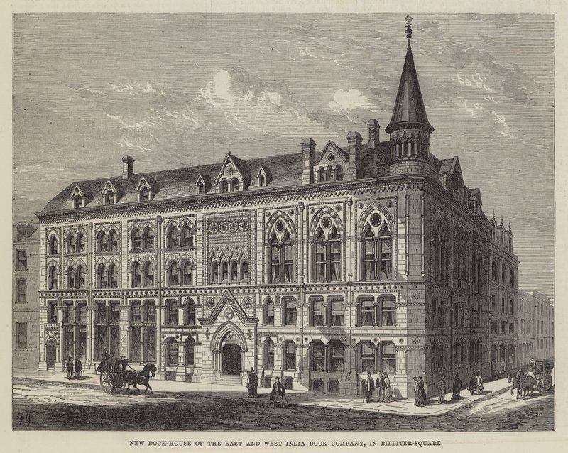 Nueva Casa de Muelles de la Compañía de Muelles de Este y Oeste de India, en Billiter-Square de Frank Watkins