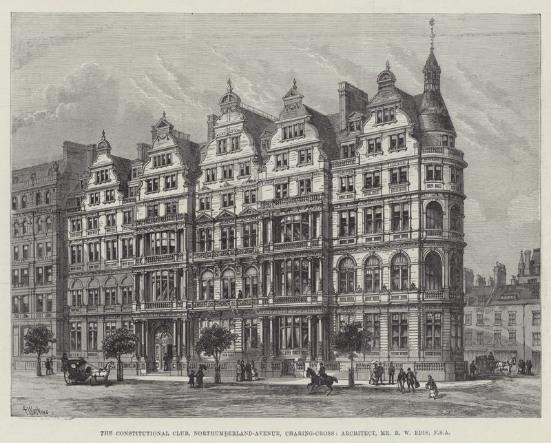 El Club Constitucional, Northumberland-Avenue, Charing-Cross, arquitecto, Sr. R W Edis, FSA de Frank Watkins