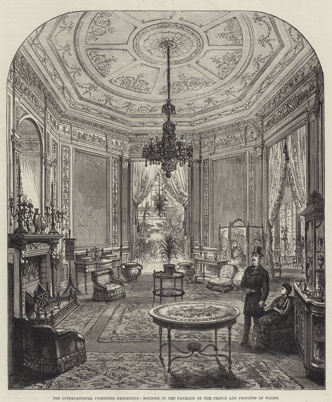 La Exposición Internacional de Pesca, Boudoir en el pabellón del Príncipe y la Princesa de Gales de Frank Watkins