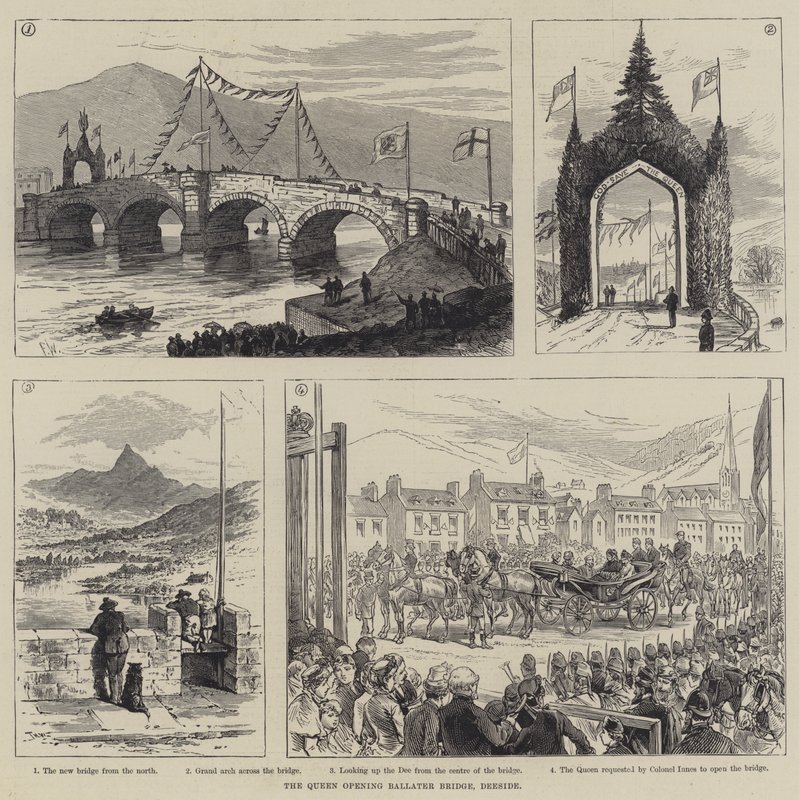 La Reina inaugurando el Puente Ballater, Deeside de Frank Watkins