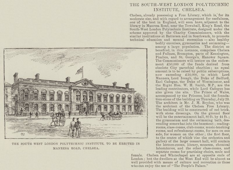 El Instituto Politécnico del Suroeste de Londres, a ser erigido en Manresa Road, Chelsea de Frank Watkins
