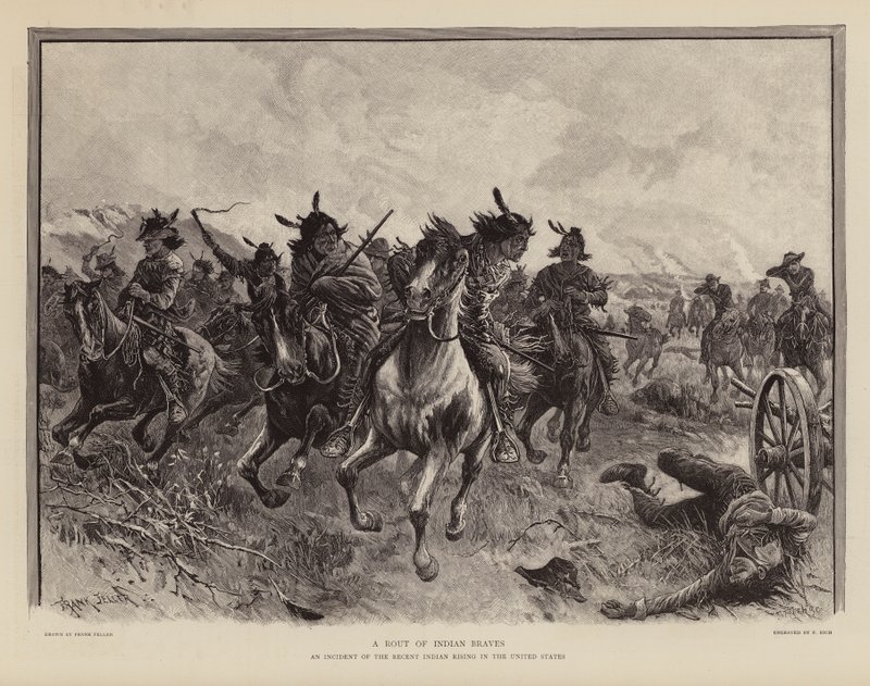 Huelga de valientes durante un levantamiento de nativos americanos (grabado) de Frank (after) Feller
