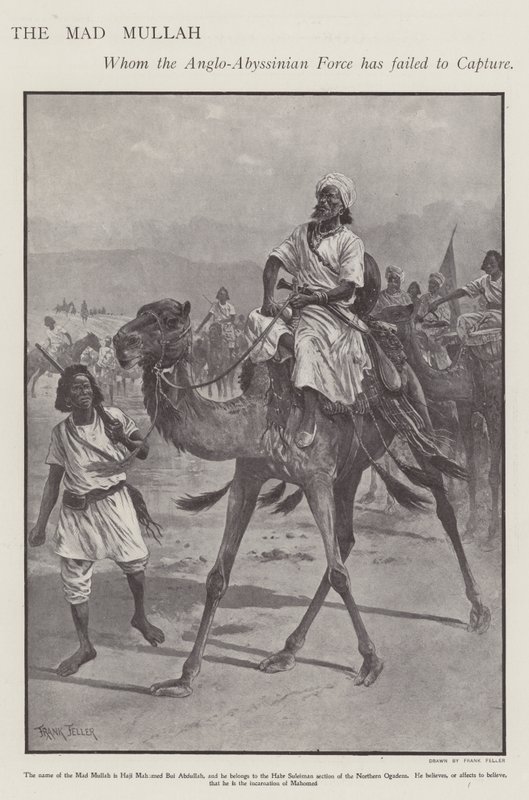 Mohammed Abdullah Hassan, el "Mullah Loco", líder religioso y militar somalí (litografía) de Frank (after) Feller