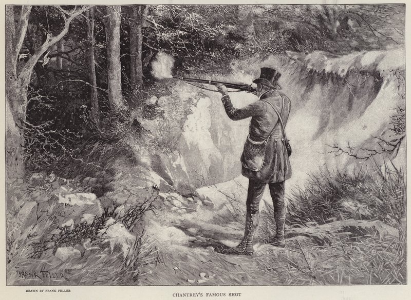 Sir Francis Chantrey matando dos becadas de un tiro mientras cazaba en Holkham Hall, Norfolk de Frank (after) Feller