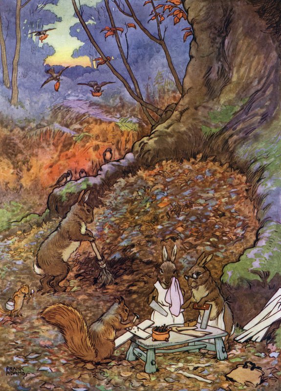 Ilustración para "Los niños en el bosque" (litografía en color) de Frank Adams