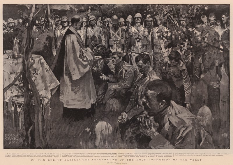 En la víspera de la batalla, la celebración de la Santa Comunión en el Veldt de Frank Craig