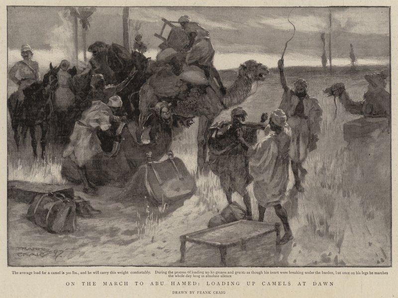 En la marcha hacia Abu Hamed, cargando camellos al amanecer de Frank Craig