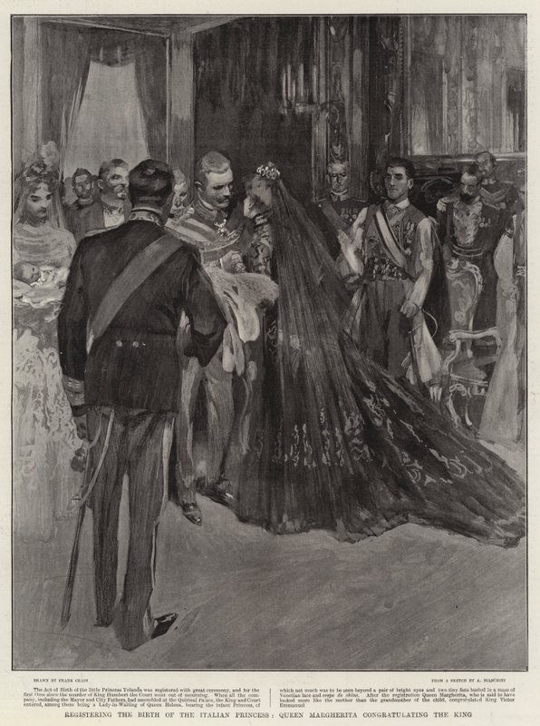 Registro del nacimiento de la princesa italiana, la Reina Margarita felicitando al Rey de Frank Craig