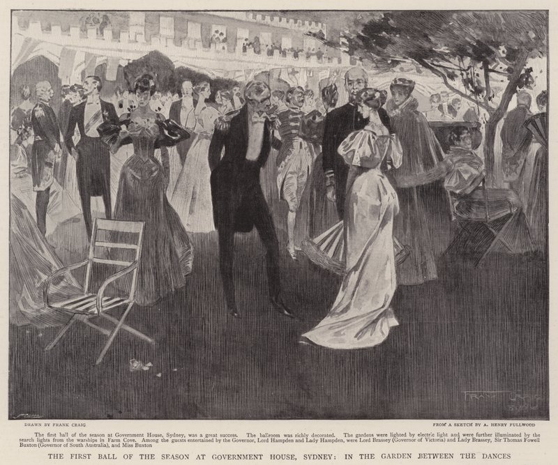 El Primer Baile de la Temporada en la Casa de Gobierno, Sídney, en el Jardín entre los Bailes de Frank Craig