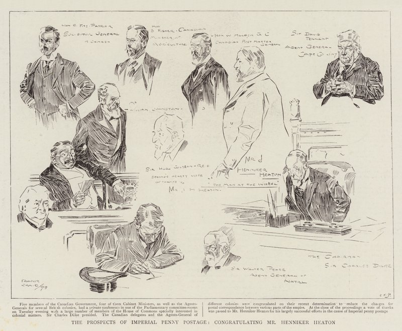 Las perspectivas del franqueo imperial de un centavo, felicitando al Sr. Henniker Heaton de Frank Craig