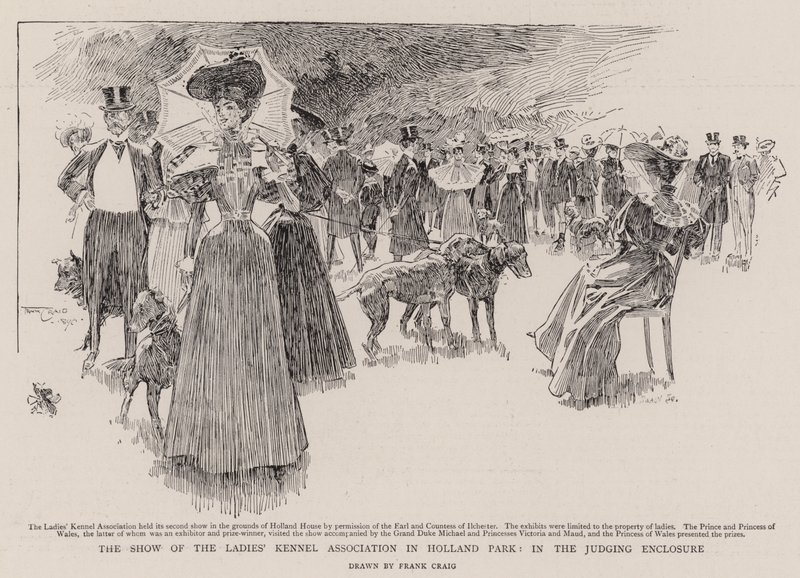 La exposición de la Asociación de Perros de Damas en Holland Park, en el recinto de juzgamiento de Frank Craig