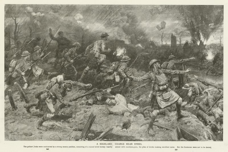 Una carga de las Tierras Altas cerca de Ypres, Primera Guerra Mundial de Frank Dadd