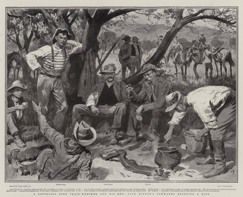 Un famoso saboteador de trenes bóer y sus hombres, el comando de Jack Hinton disfrutando de un descanso de Frank Dadd