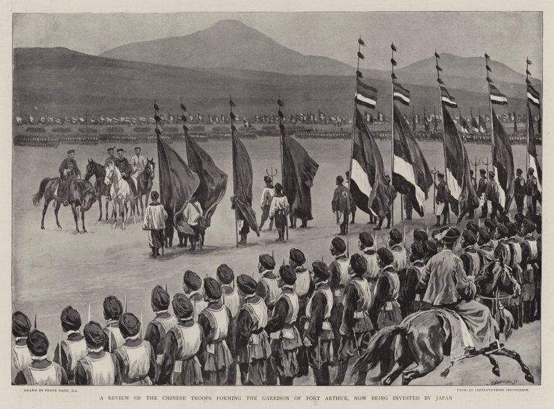 Una revisión de las tropas chinas que forman la guarnición de Port Arthur, ahora siendo investida por Japón de Frank Dadd