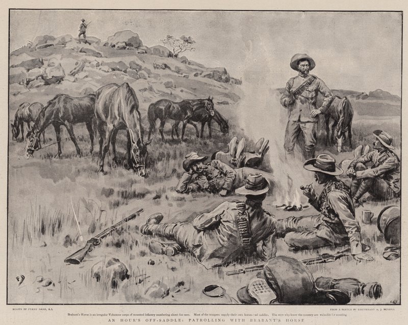 Una hora de descanso, patrullando con el caballo de Brabant de Frank Dadd