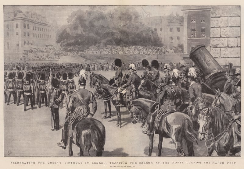 Celebrando el cumpleaños de la Reina en Londres, Desfile de la Bandera en Horse Guards, el desfile de Frank Dadd