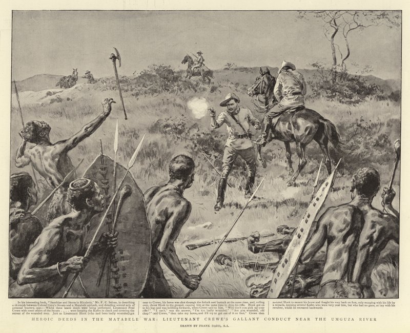 Hazañas heroicas en la Guerra de Matabele, la valiente conducta del teniente Crewe cerca del río Umguza de Frank Dadd