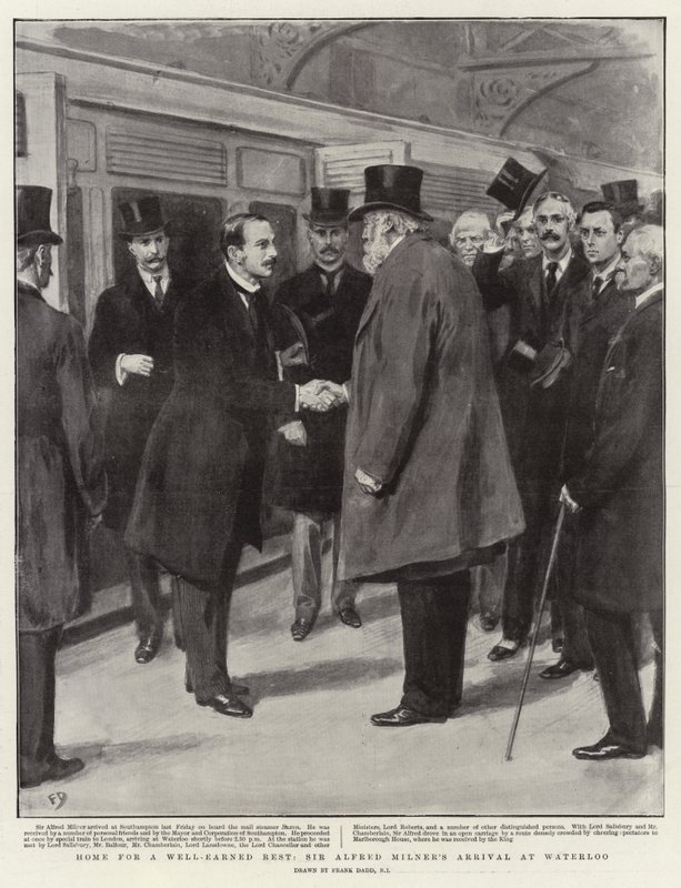 Hogar para un merecido descanso, llegada de Sir Alfred Milner a Waterloo de Frank Dadd
