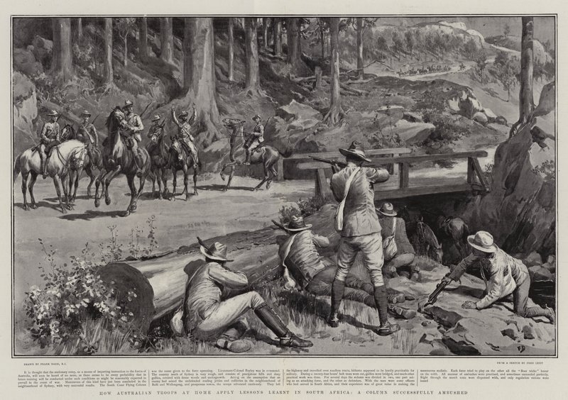 Cómo las tropas australianas en casa aplican lecciones aprendidas en Sudáfrica, una columna emboscada con éxito de Frank Dadd