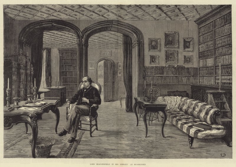 Lord Beaconsfield en su biblioteca en Hughenden de Frank Dadd