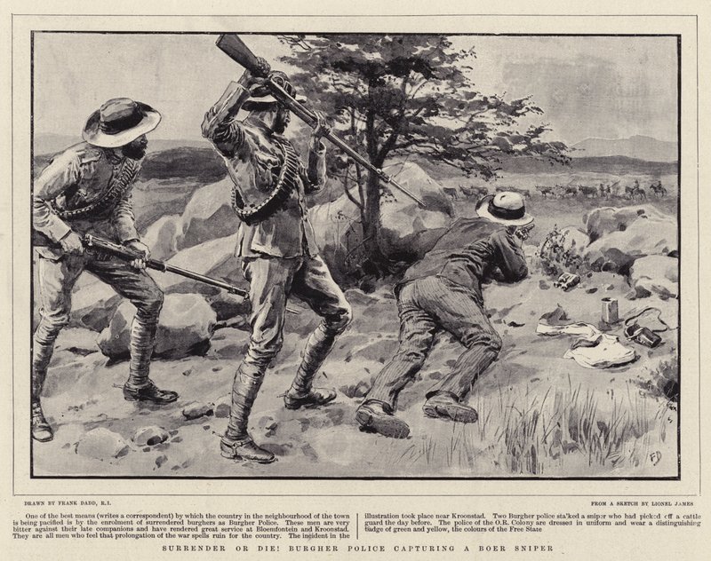 ¡Ríndete o muere! Policía burguesa capturando a un francotirador bóer de Frank Dadd