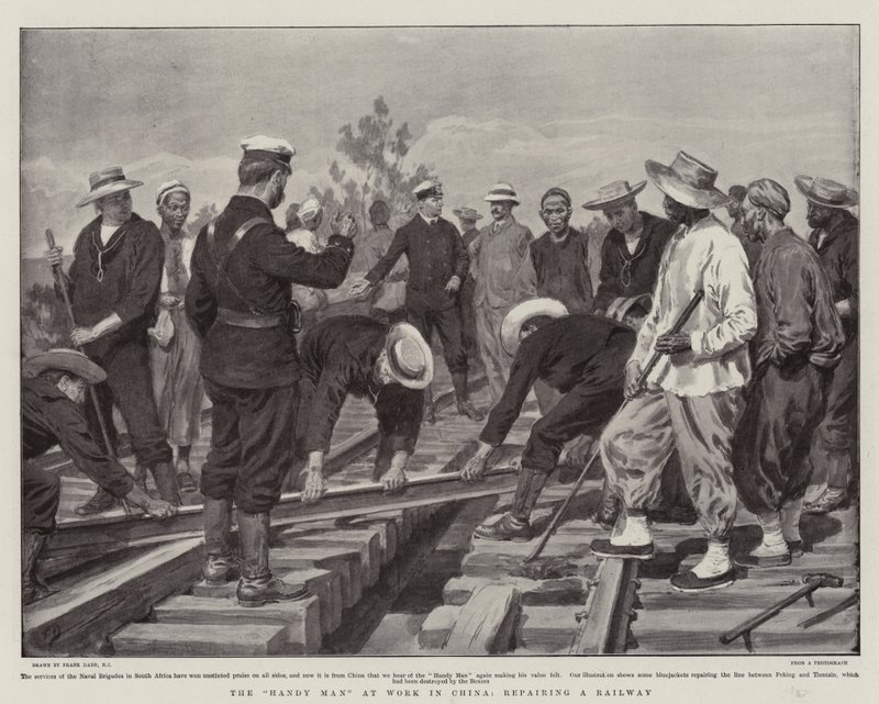 El hombre hábil trabajando en China, reparando un ferrocarril de Frank Dadd
